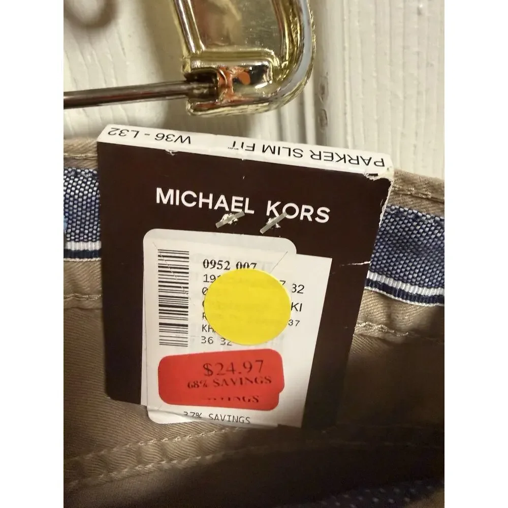 Michael Kors Mens Parker Slim Fit Khaki Tan Chino Pants 36x32 5-Pocket Trousers